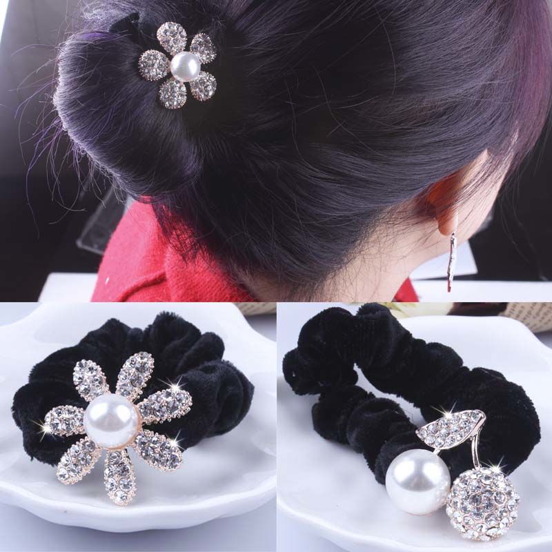 Tablet Accessories For Girls - 1 PC Black Velvet Scrunchies Pearl