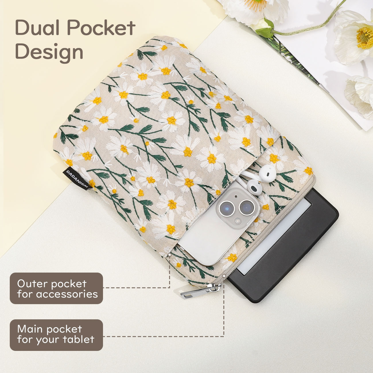 Embroidered Daisy Padded Sleev - Cool Tablet Accessories บทวิจารณ์และราคา